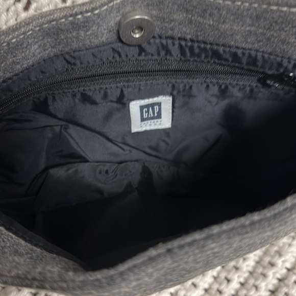 Gap Grey Wool Pinstripe Bag Purse black accents - LIKE NEW! Cute & Trendy - Picture 4 of 9